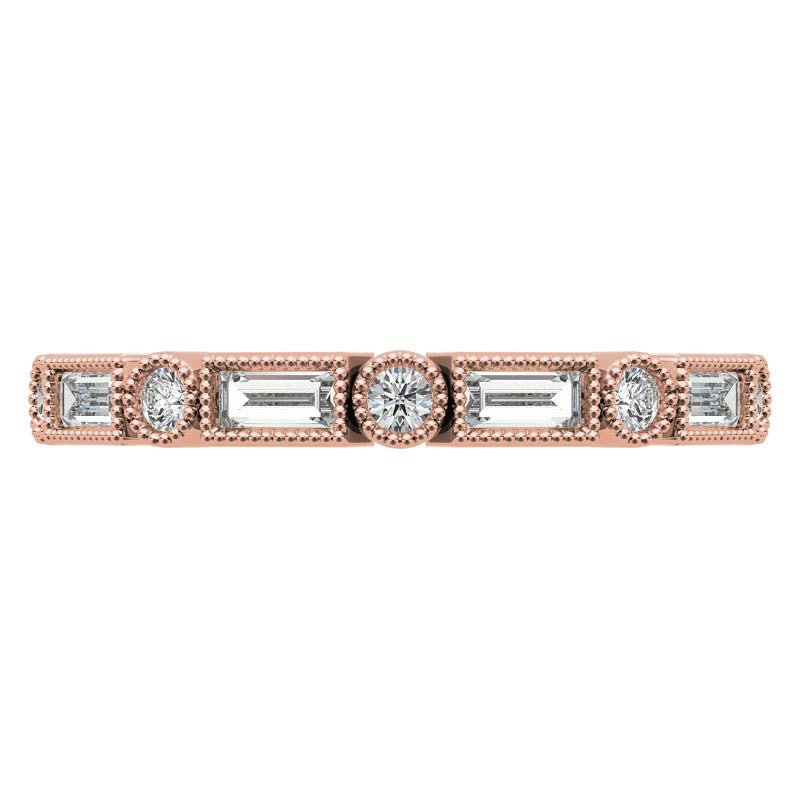 Round and Baguette Moissanite Stackable Band with Milgrain