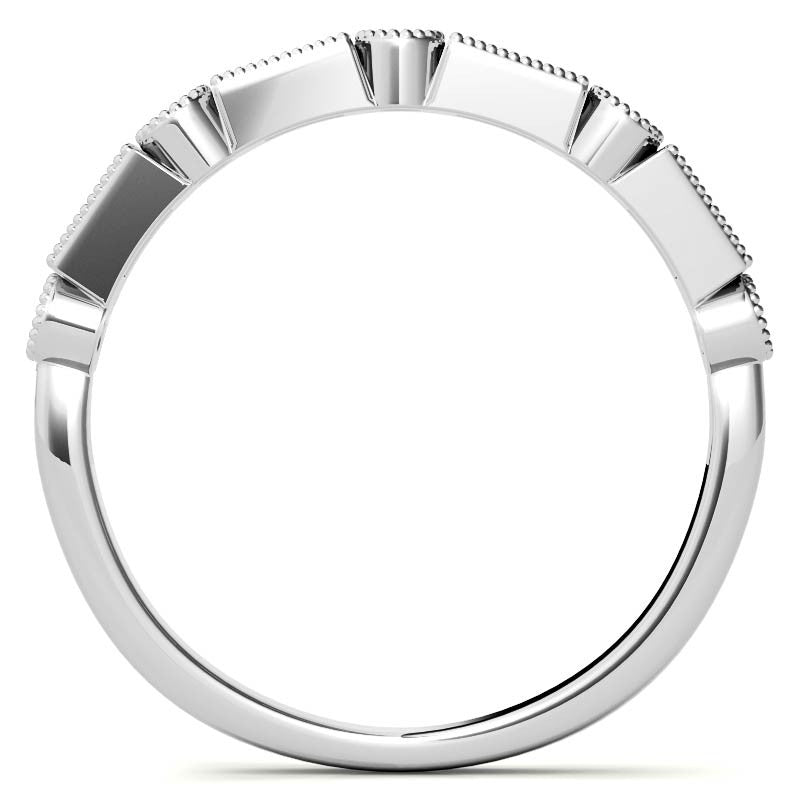 Round and Baguette Moissanite Stackable Band with Milgrain