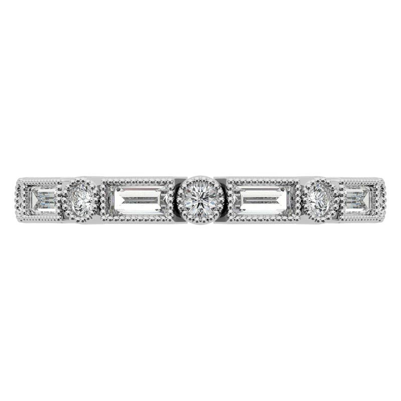 Round and Baguette Moissanite Stackable Band with Milgrain