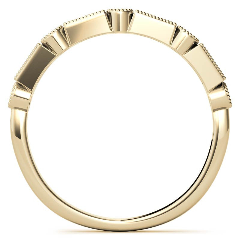 Round and Baguette Moissanite Stackable Band with Milgrain