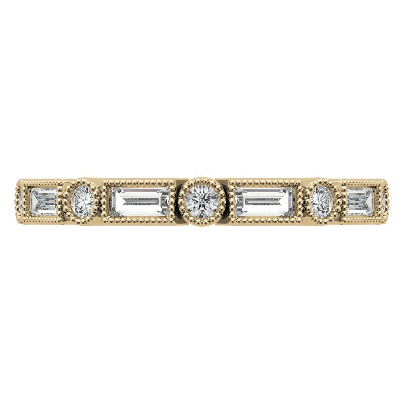 Round and Baguette Moissanite Stackable Band with Milgrain