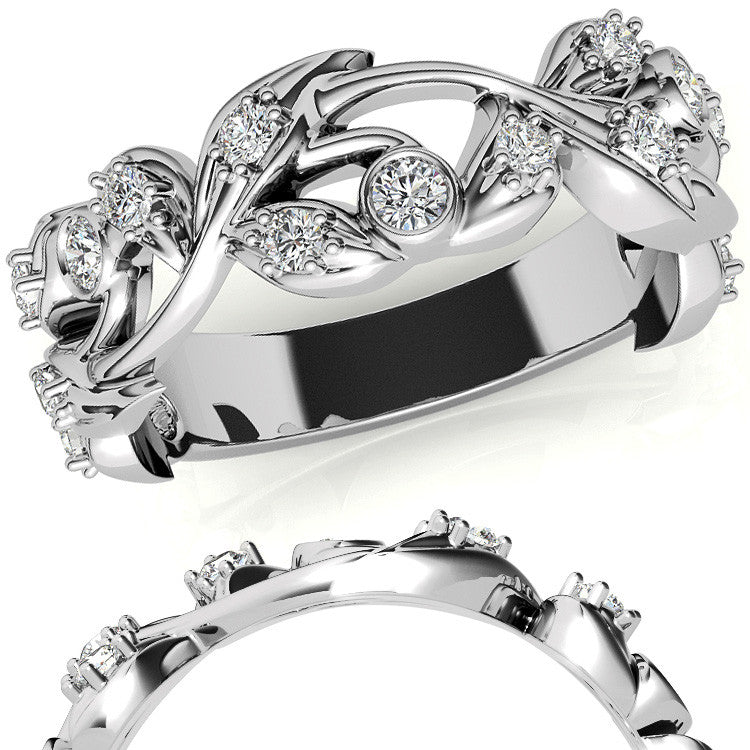 Round Brilliant Moissanite Floral Stackable Band