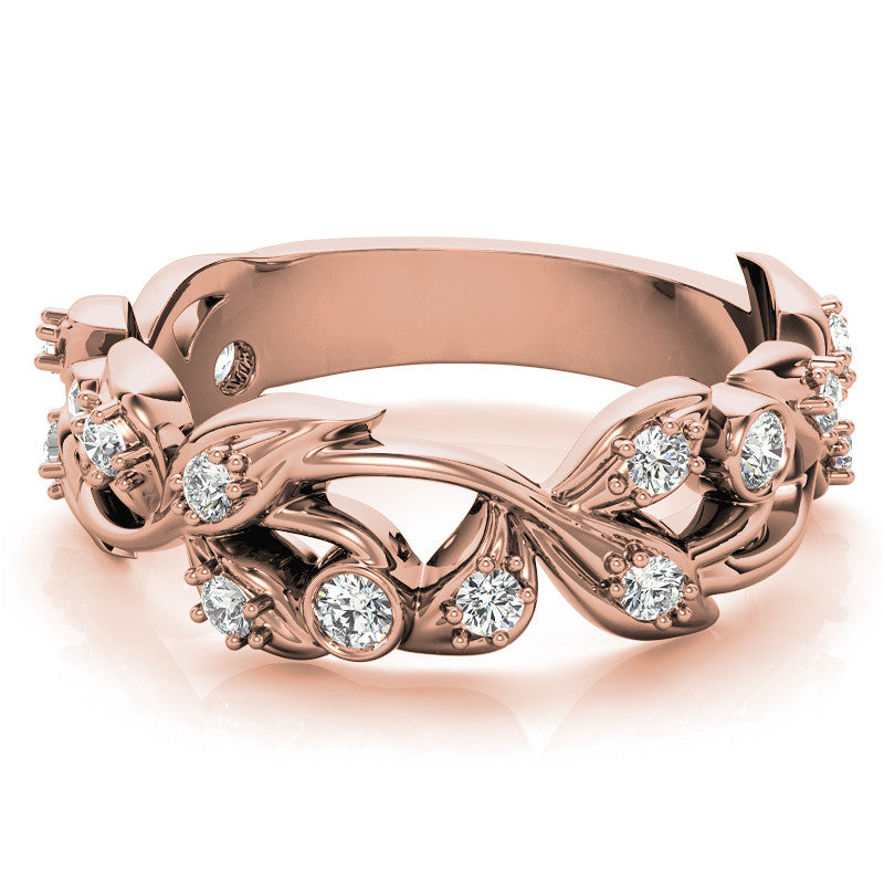 Round Brilliant Moissanite Floral Stackable Band