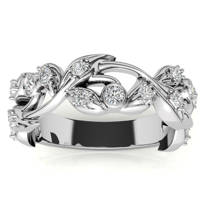 Round Brilliant Moissanite Floral Stackable Band