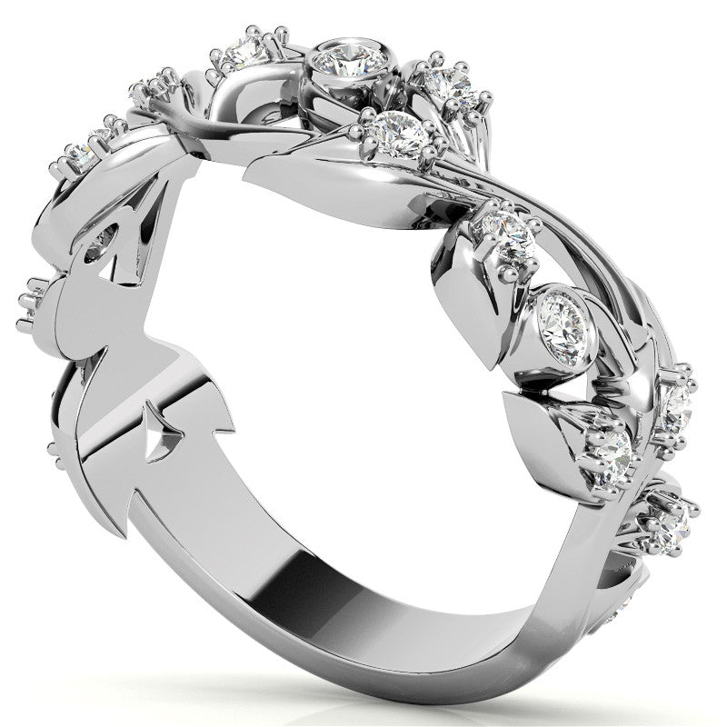 Round Brilliant Moissanite Floral Stackable Band