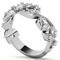 Round Brilliant Moissanite Floral Stackable Band