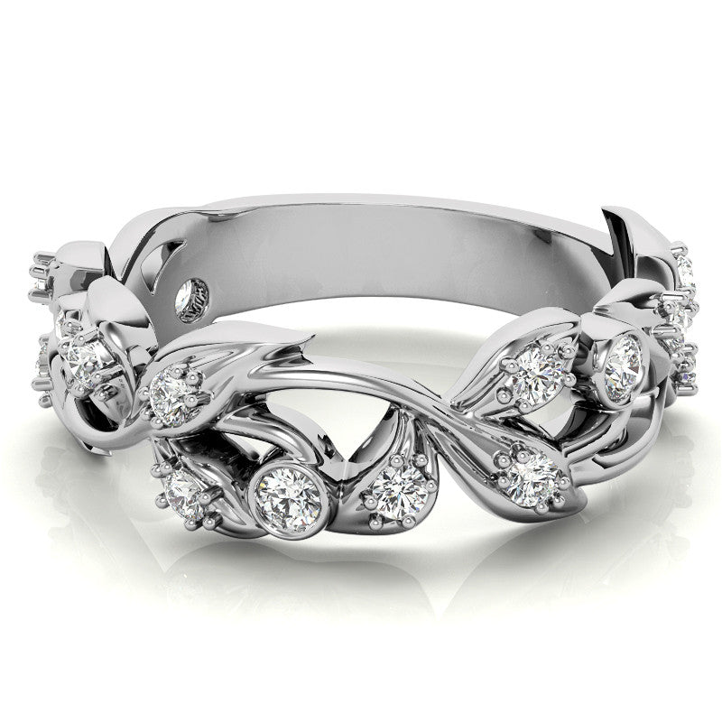 Round Brilliant Moissanite Floral Stackable Band