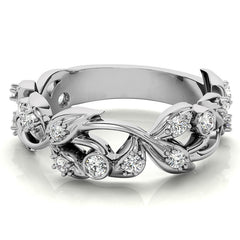 Round Brilliant Moissanite Floral Stackable Band