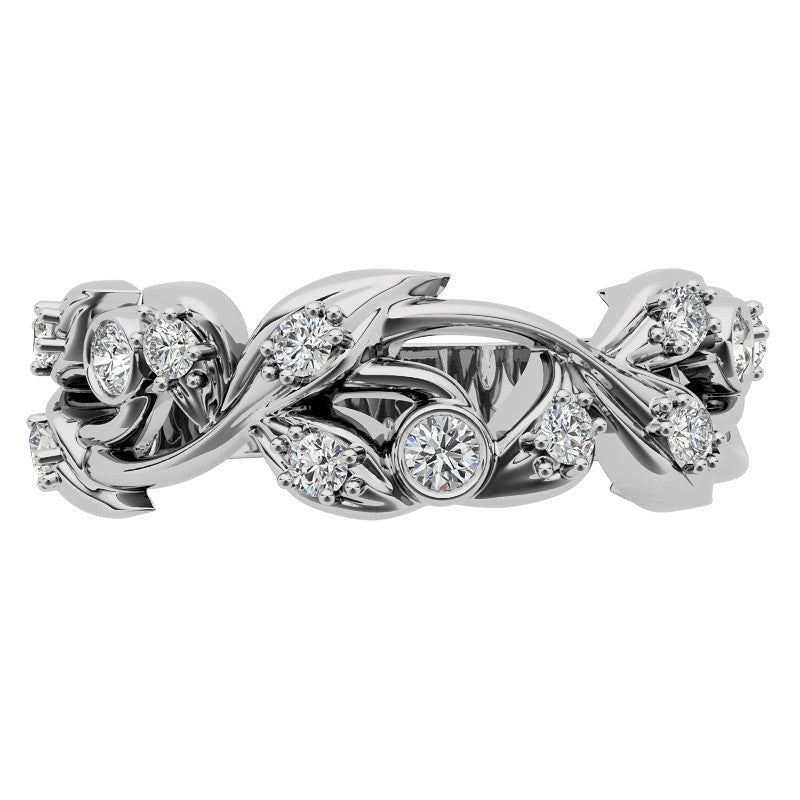 Round Brilliant Moissanite Floral Stackable Band