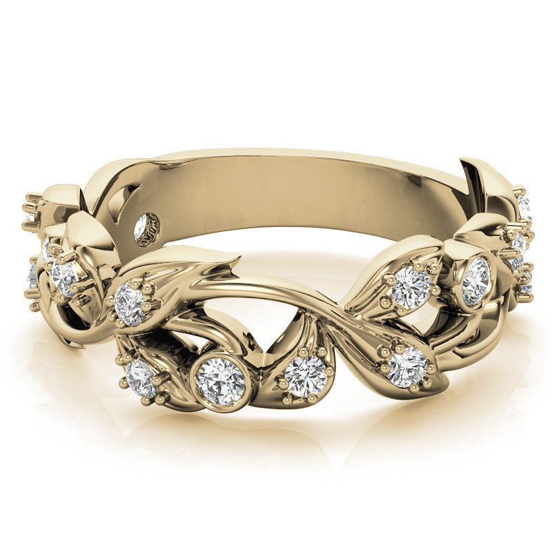 Round Brilliant Moissanite Floral Stackable Band