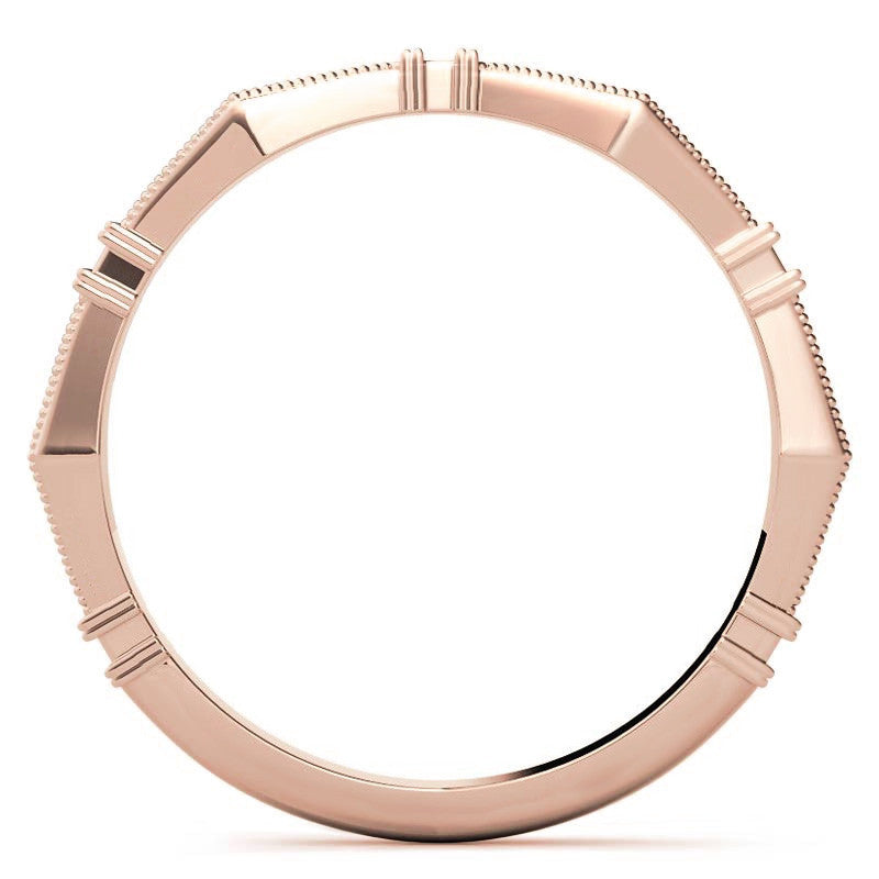 Petite Geometrical Round Brilliant Moissanite Stackable Band with Milgrain