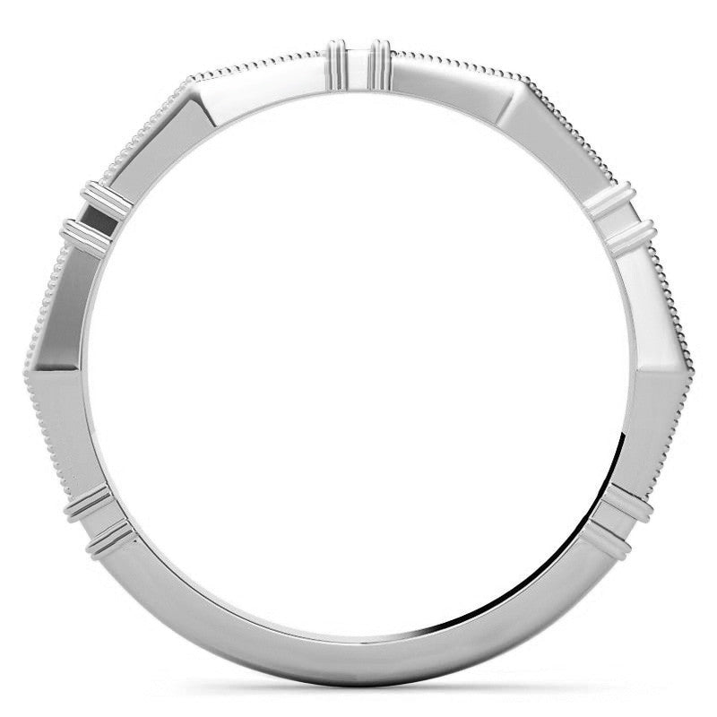 Petite Geometrical Round Brilliant Moissanite Stackable Band with Milgrain