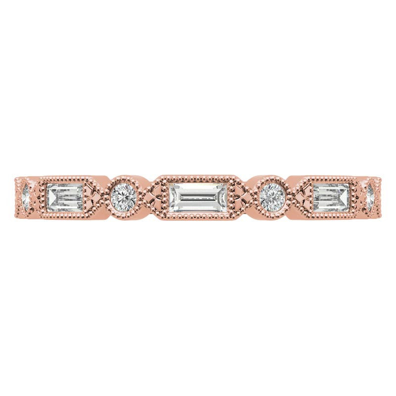 Baguette and Round Brilliant Moissanite Stackable Band with Milgrain