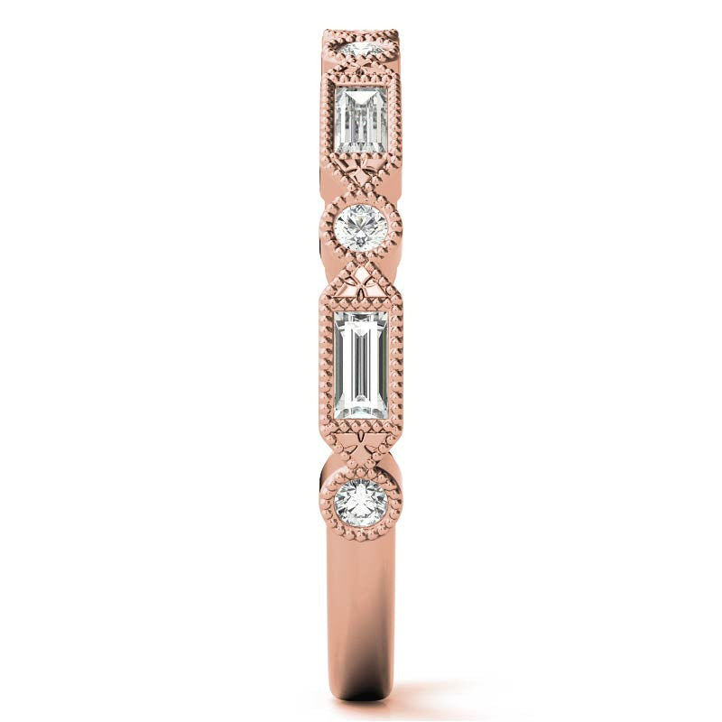 Baguette and Round Brilliant Moissanite Stackable Band with Milgrain
