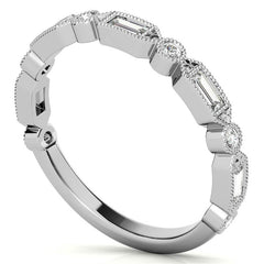 Baguette and Round Brilliant Moissanite Stackable Band with Milgrain