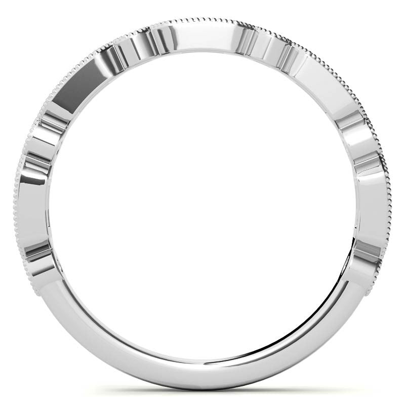Baguette and Round Brilliant Moissanite Stackable Band with Milgrain