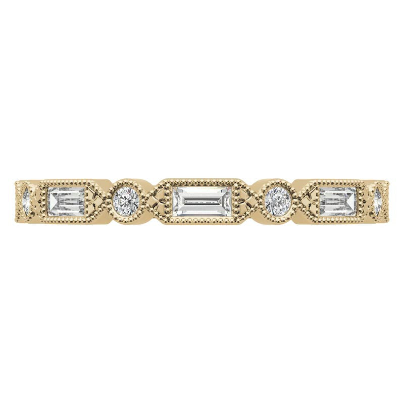 Baguette and Round Brilliant Moissanite Stackable Band with Milgrain