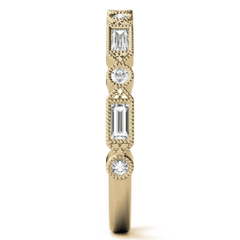 Baguette and Round Brilliant Moissanite Stackable Band with Milgrain