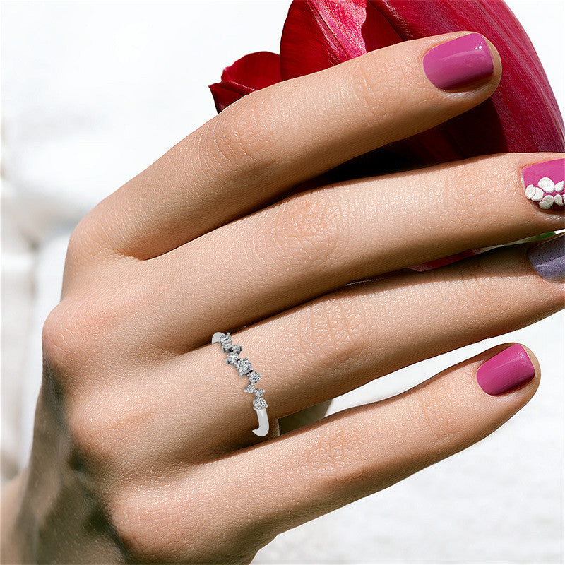 Petite Round Zig-Zag Pattern Moissanite Stackable Ring