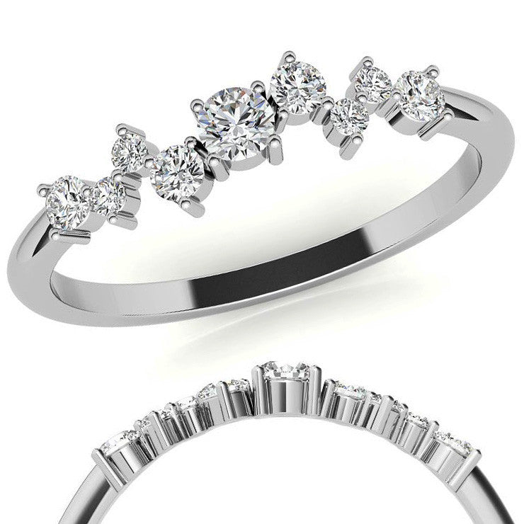 Petite Round Zig-Zag Pattern Moissanite Stackable Ring