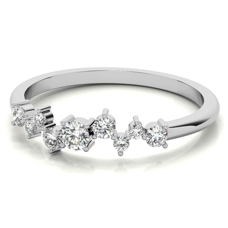 Petite Round Zig-Zag Pattern Moissanite Stackable Ring