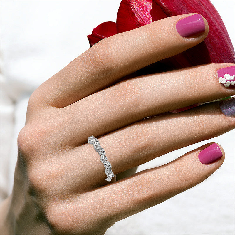 Round and Baguette Moissanite Stackable Band