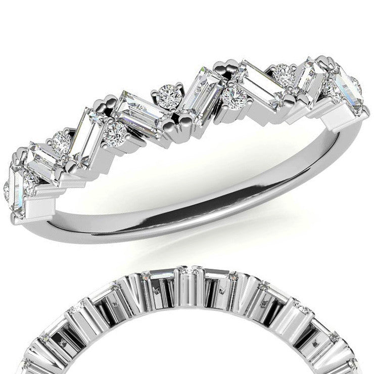 Round and Baguette Moissanite Stackable Band