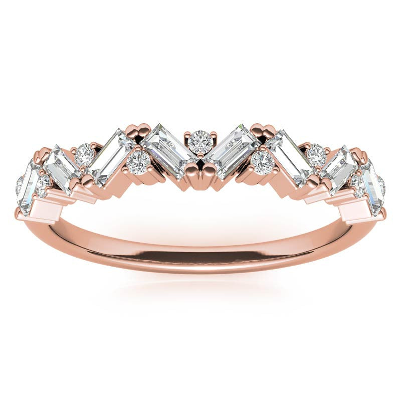 Round and Baguette Moissanite Stackable Band
