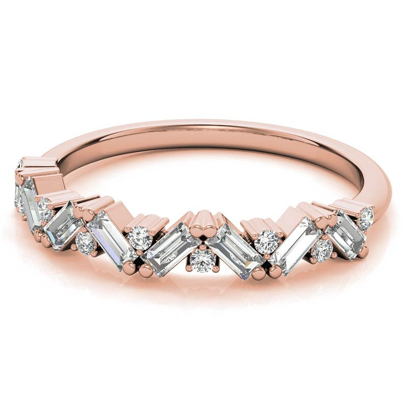 Round and Baguette Moissanite Stackable Band