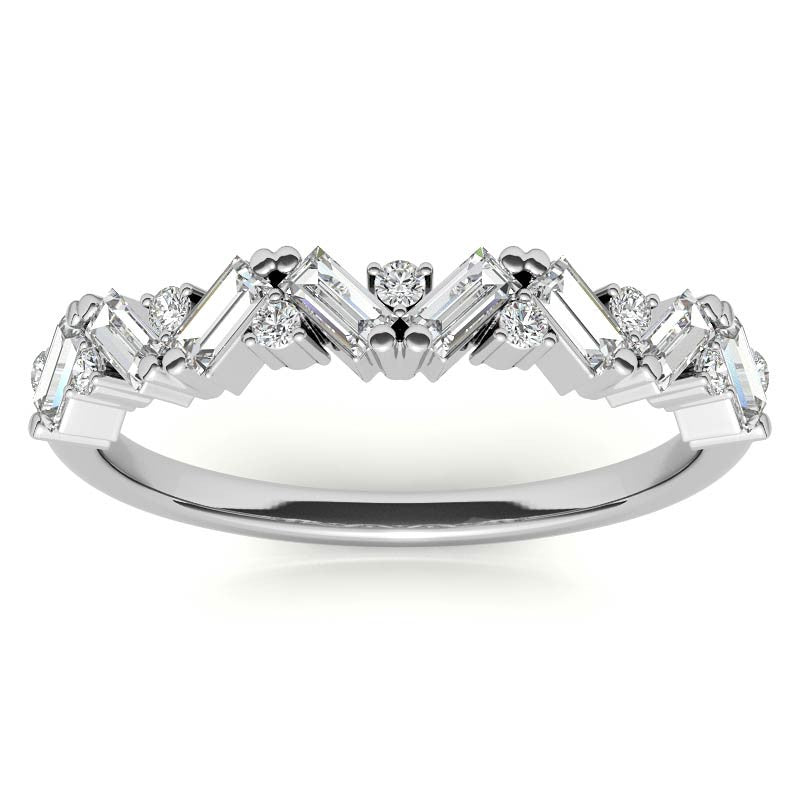 Round and Baguette Moissanite Stackable Band