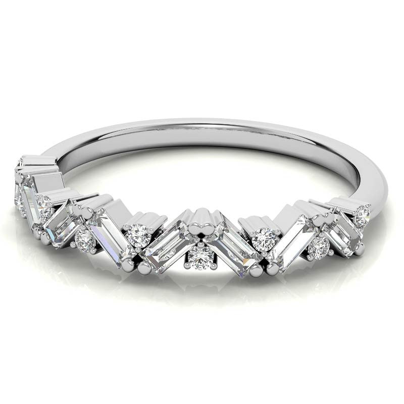 Round and Baguette Moissanite Stackable Band