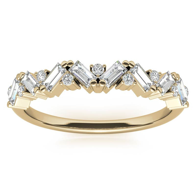 Round and Baguette Moissanite Stackable Band