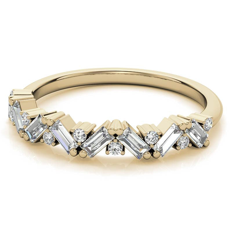 Round and Baguette Moissanite Stackable Band