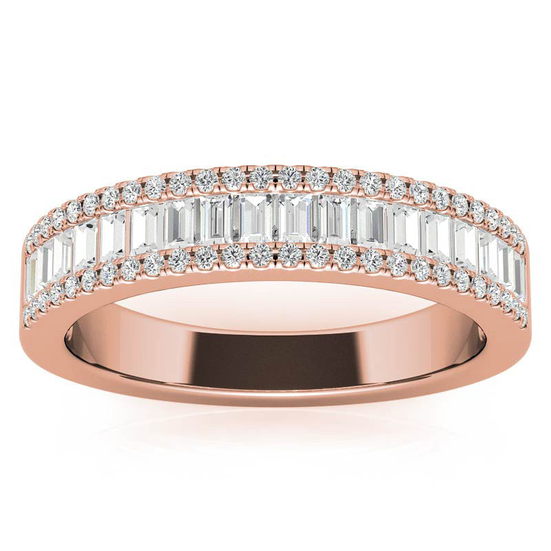 Round and Baguette Diamond Stackable Band