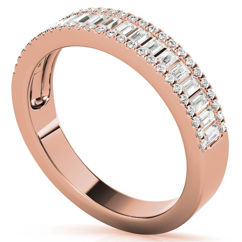 Round and Baguette Diamond Stackable Band