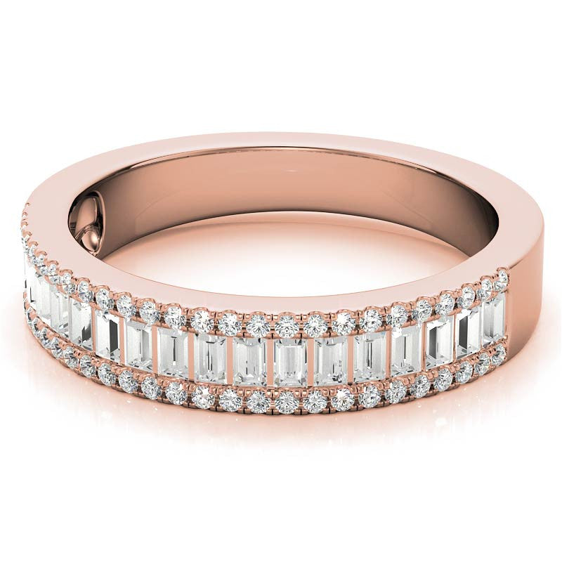 Round and Baguette Diamond Stackable Band