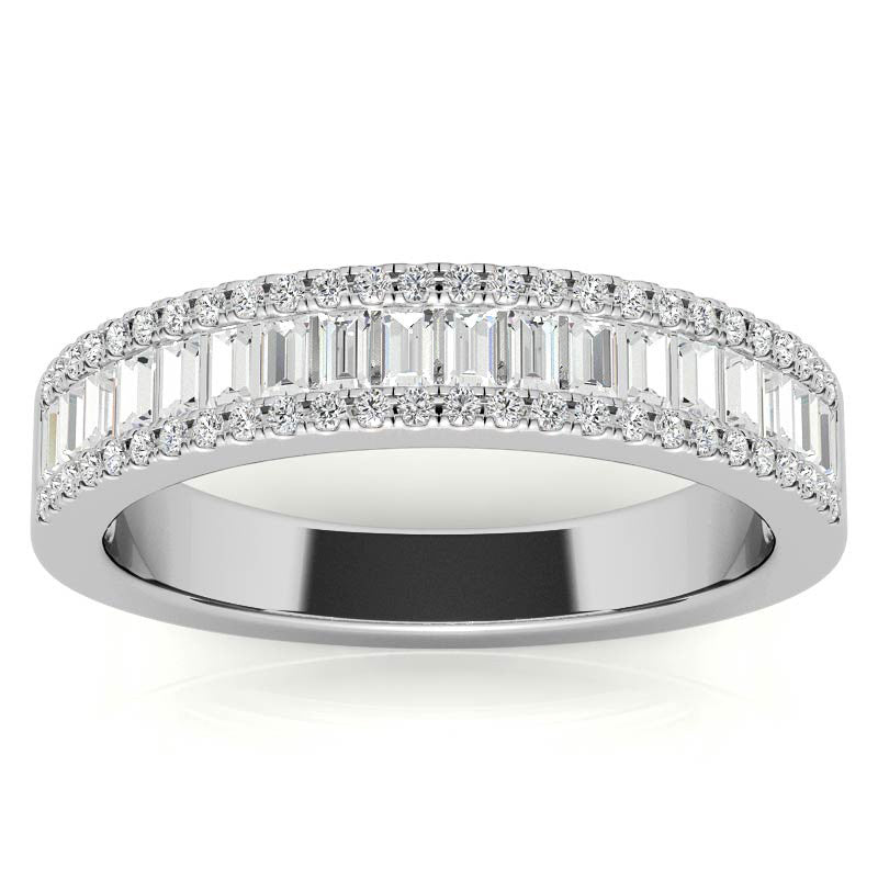 Round and Baguette Diamond Stackable Band
