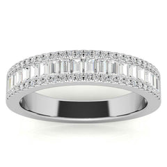 Round and Baguette Diamond Stackable Band