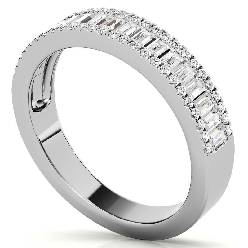 Round and Baguette Diamond Stackable Band