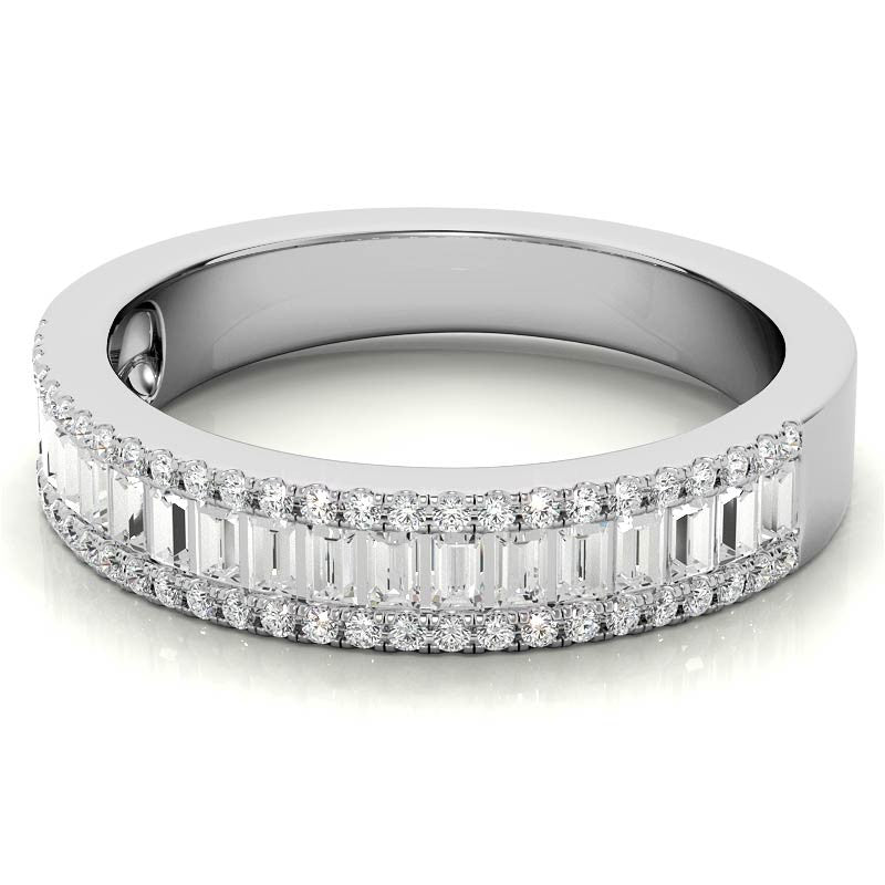 Round and Baguette Diamond Stackable Band