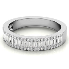 Round and Baguette Diamond Stackable Band