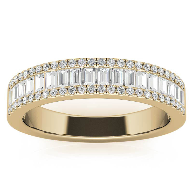 Round and Baguette Diamond Stackable Band