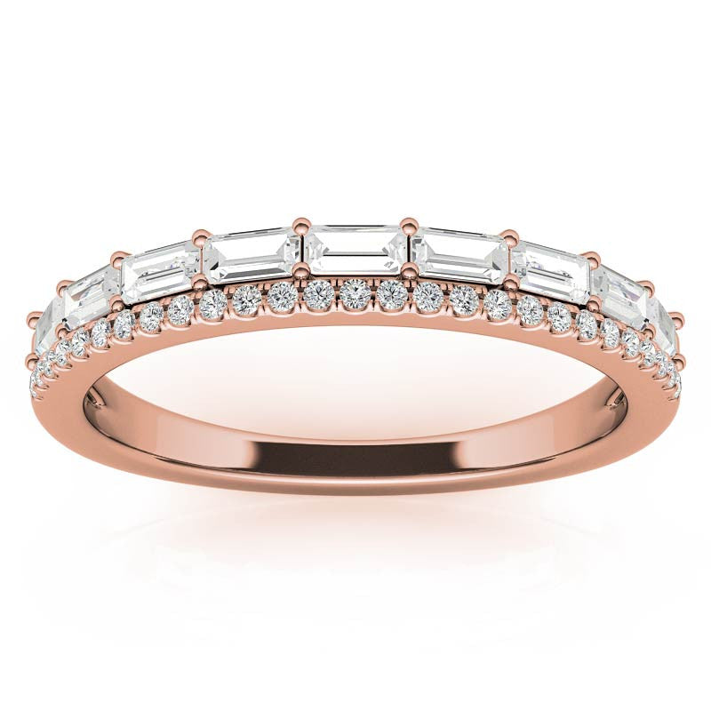 Double Row Round and Baguette Moissanite Stackable Band
