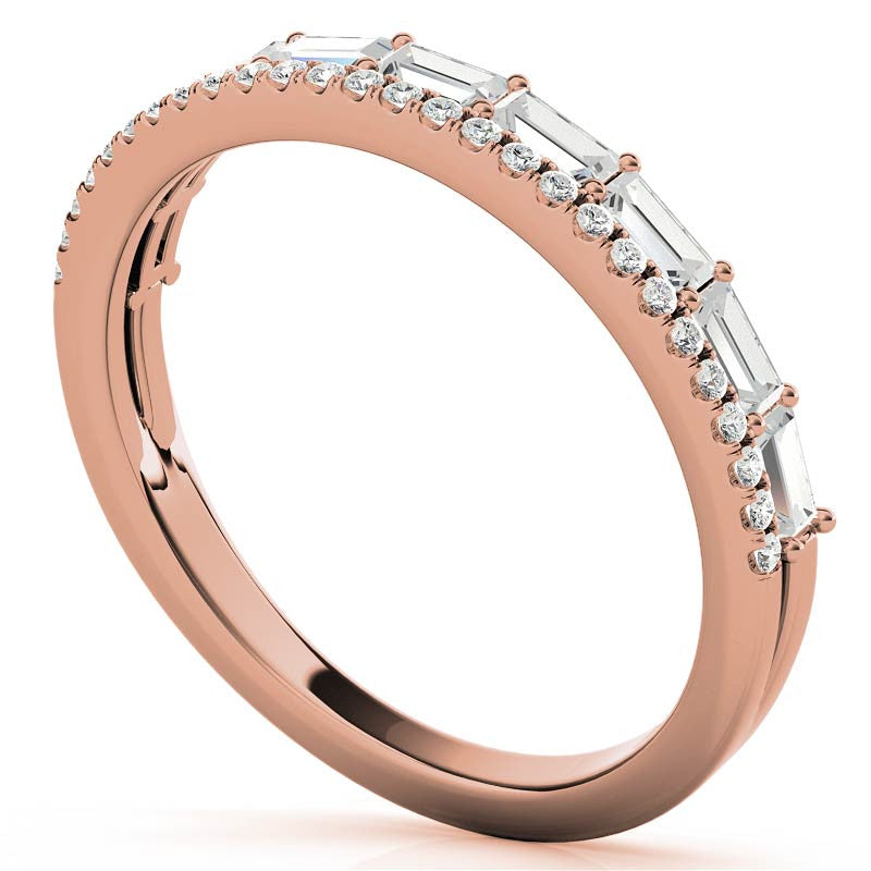 Double Row Round and Baguette Moissanite Stackable Band