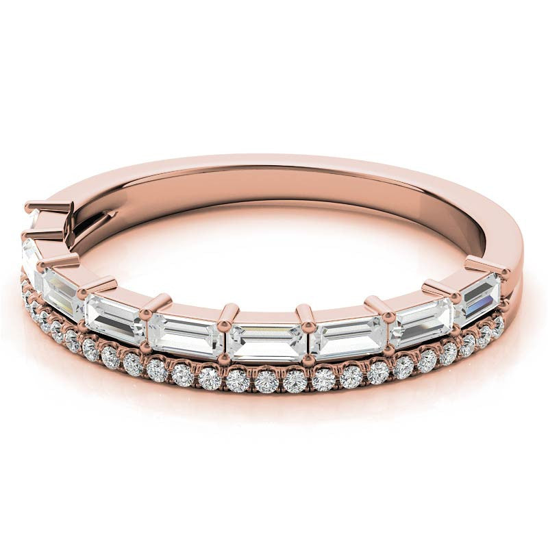 Double Row Round and Baguette Moissanite Stackable Band