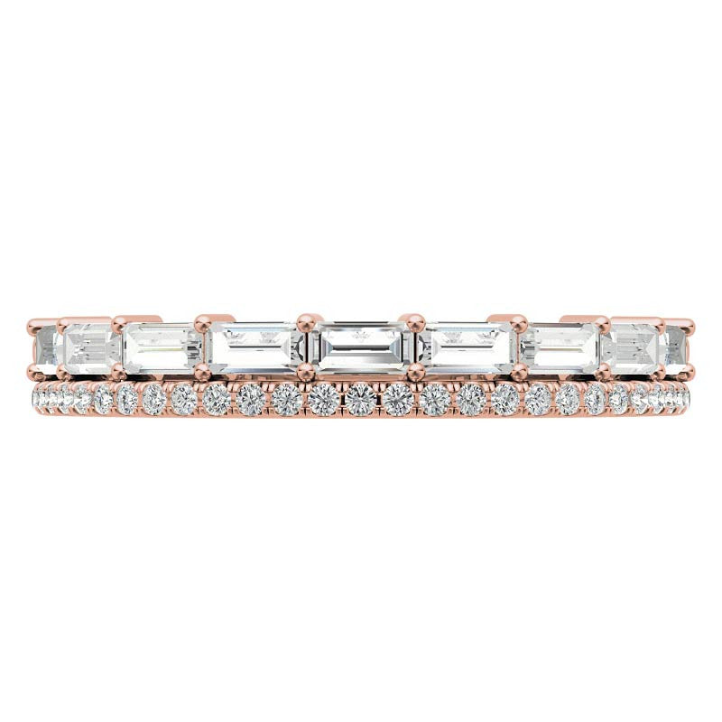 Double Row Round and Baguette Moissanite Stackable Band