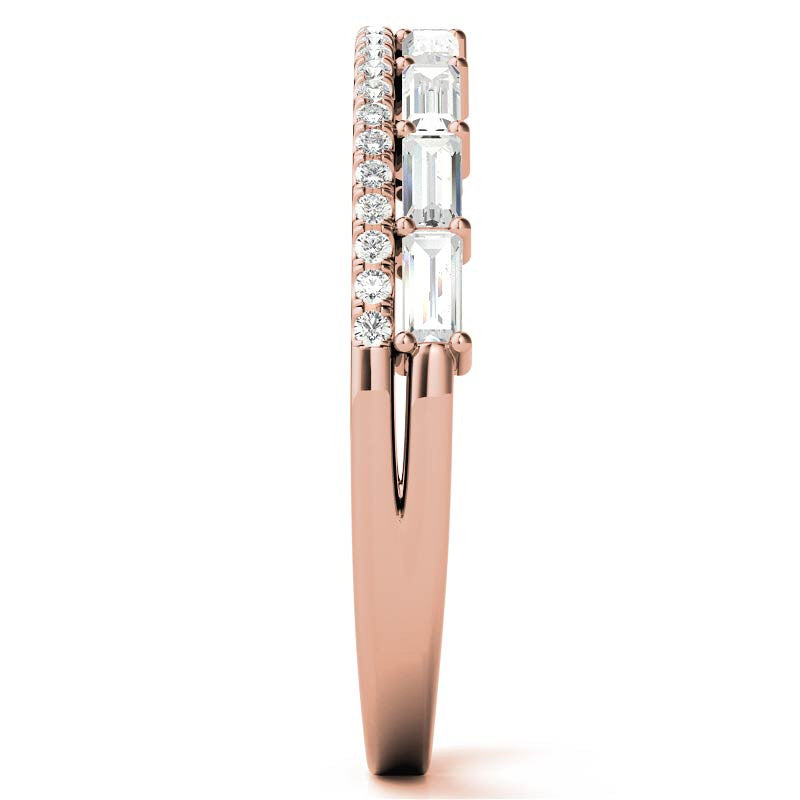 Double Row Round and Baguette Moissanite Stackable Band