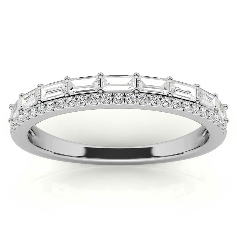 Double Row Round and Baguette Moissanite Stackable Band