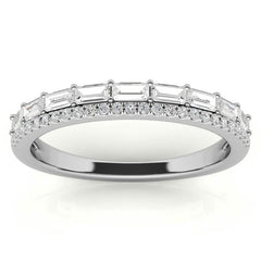 Double Row Round and Baguette Moissanite Stackable Band