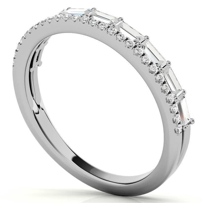Double Row Round and Baguette Moissanite Stackable Band